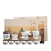 Retro Kung Fu Tea Set Suet Jade Chinese Jinting Landscape Dehua Ceramics Home Office Guest Gift Box