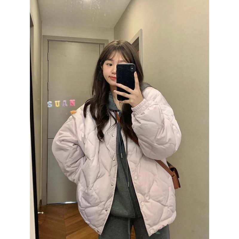 

Winter new down cotton clothes women s fashion rhombus loose and thin small cotton clothes trendy XL [Recommended 145-82.5 kg] лавандовый