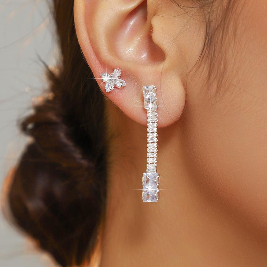 Trendy Asymmetrical Cubic Zirconia Cross Earrings