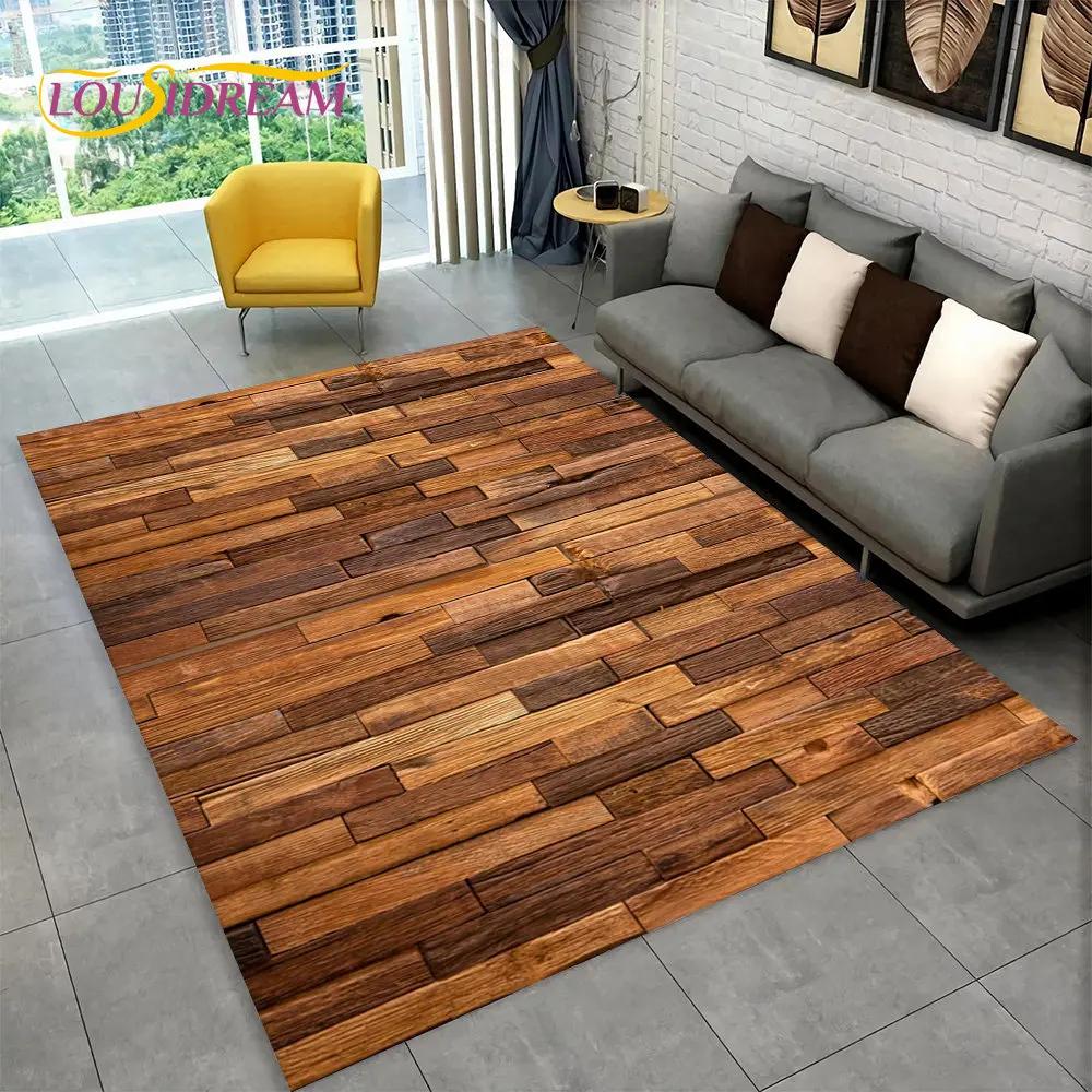 3D HD Wood Grain Retro Area Rug Large,Carpet Rug for Home Living Room Kids Bedroom Sofa Doormat Decor,Kitchen Non-slip Floor Mat