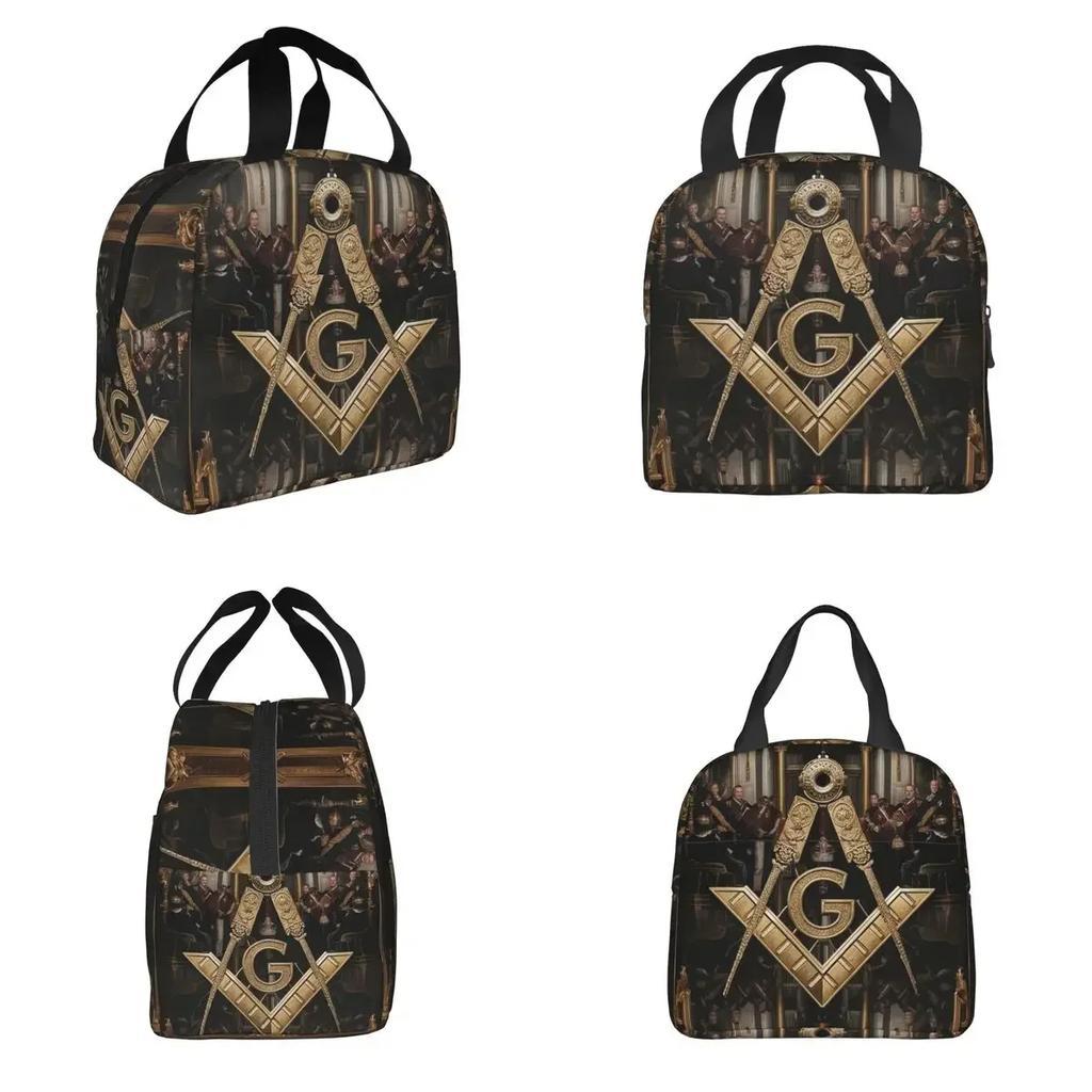 Masonic Mason Freemason Insulated Lunch Bag for Women Kids Portable Food Boxes Thermal Lunch Box Tote