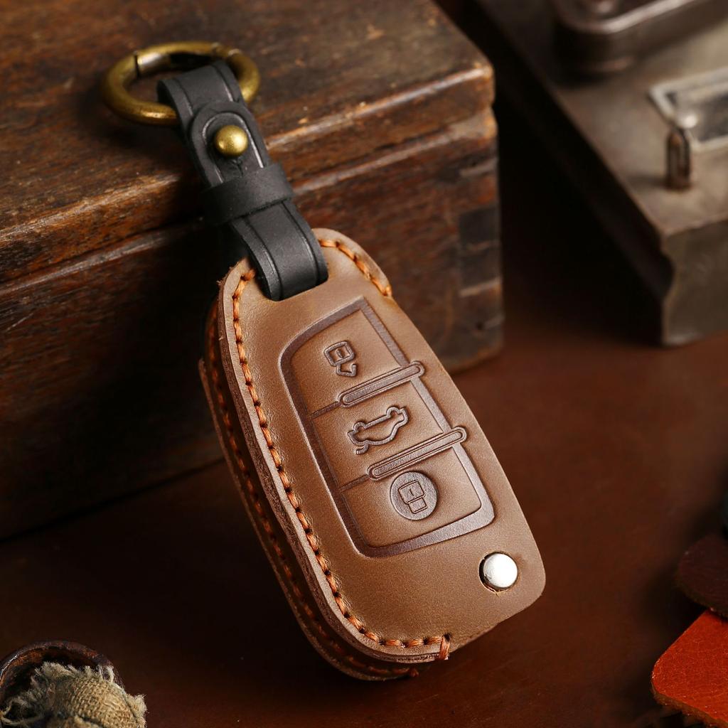 Leather Key Bag Is Suitable For Key Cover Folding Special Q3A3 Car Key Cover Crazy Horse Leather