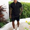 Mens Short Sleeve Tracksuit Casual 2 Piece Set Polo Collar Zip Up Outfit