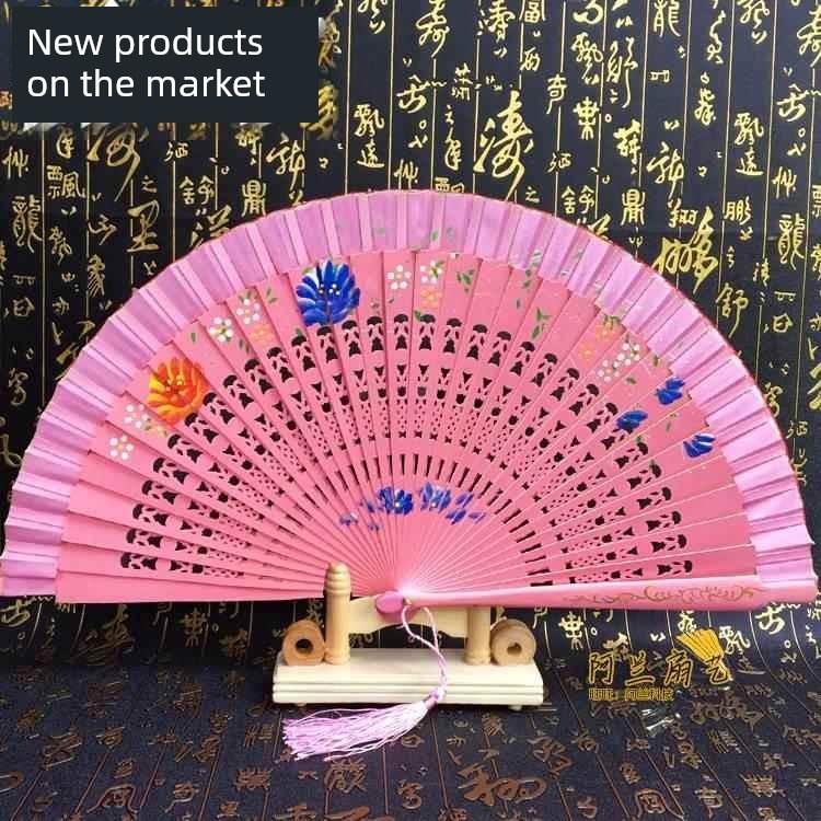 Double-Sided Easy-Open Folding Fan, Group Performance Fan, Retro Fan for Show, Dancing, Bright Red Model Dance Fan, Chinese Style