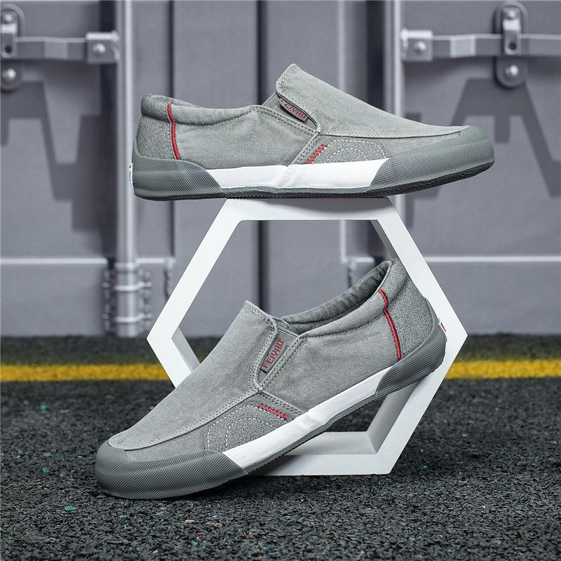 

Новые мужские туфли с одной педалью в корейском стиле, модные повседневные туфли, старые пекинские тканевые туфли, мужские дышащие туфли для вождения, кроссовки 8.5 серый