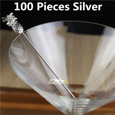 100pcs Length-11.5cm Fruit Cocktail Pick Stick Stainless Steel Bar Tools Drink Stirring Sticks Martini Pick Party Barware