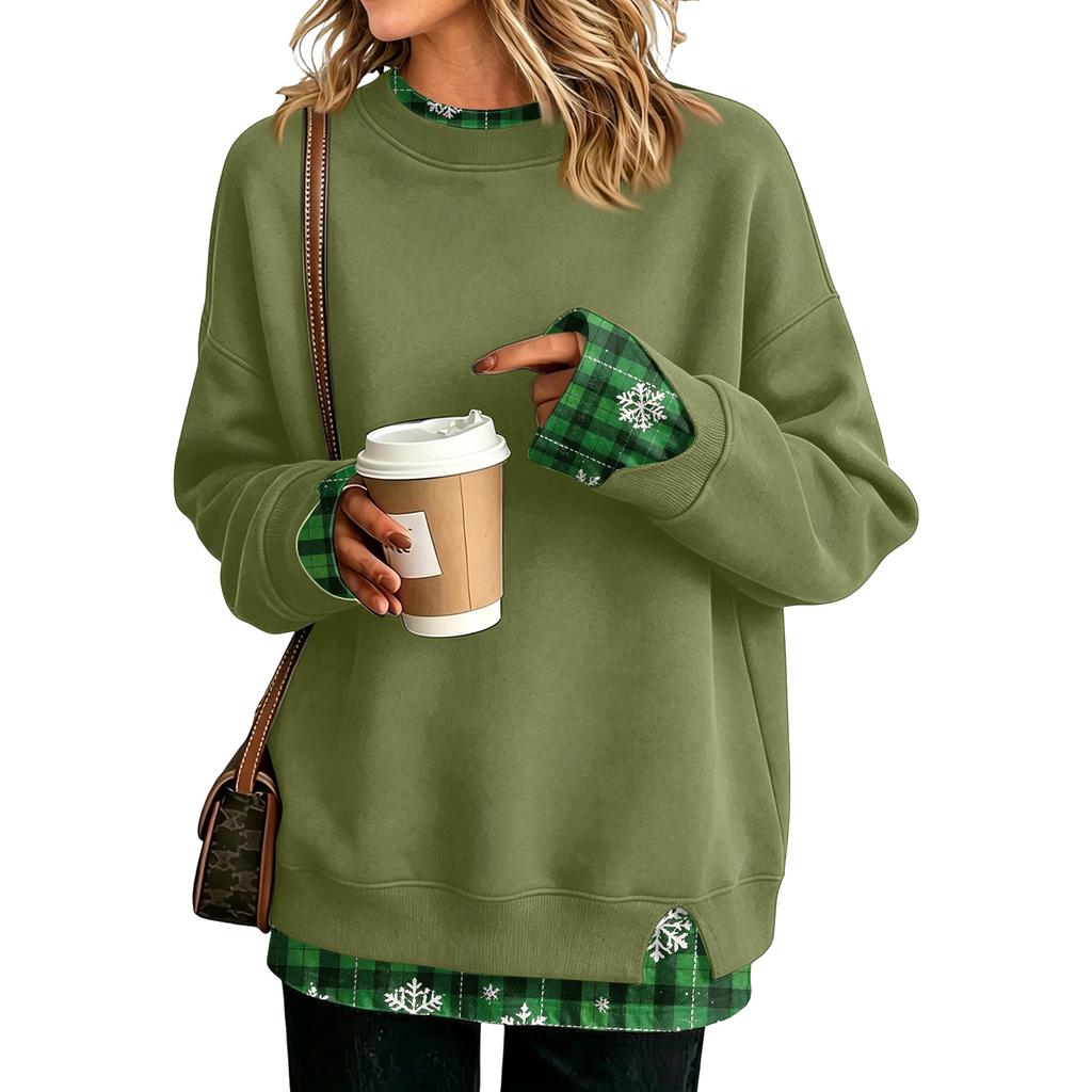 Women's Casual Printed Long Sleeve Oversized Two Piece Look Sweatshirt for Everyday Wear
