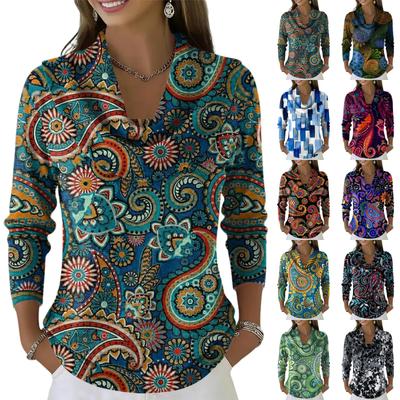 Women's Casual And Fashionable Round Neck Long Sleeved Printed Top Sweater