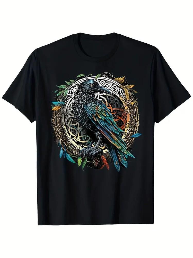 

Men s Viking Raven Graphic T-Shirt - Odin s Midgard Thor Walhalla Design, Black 4XL