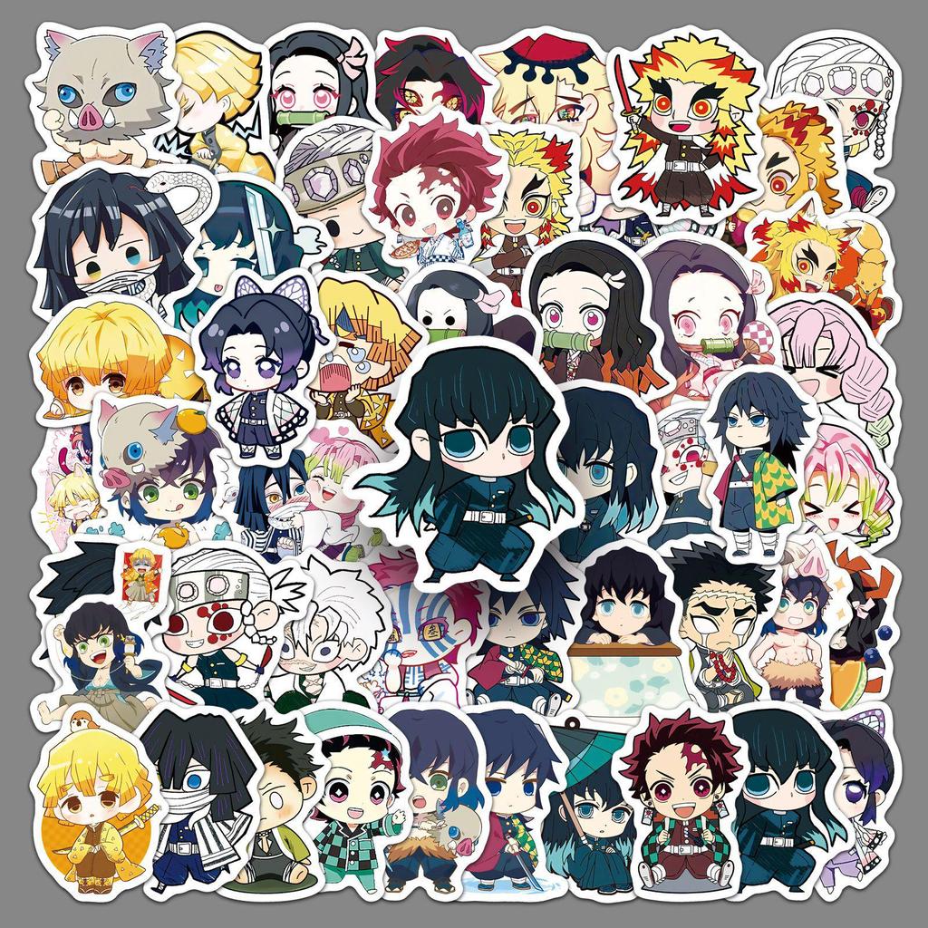 50pcs Q-version Demon Slayer Stickers: High-Definition Japanese Anime Characters for Cute Graffiti, Journal, Cup, DIY, and Mochi Decor.