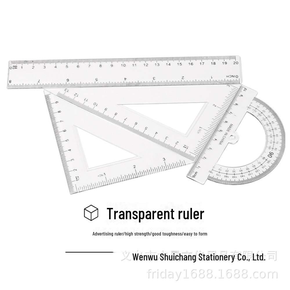 Student 4-Piece Ruler Set: Triangle, Straight, Protractor - Transparent & Durable