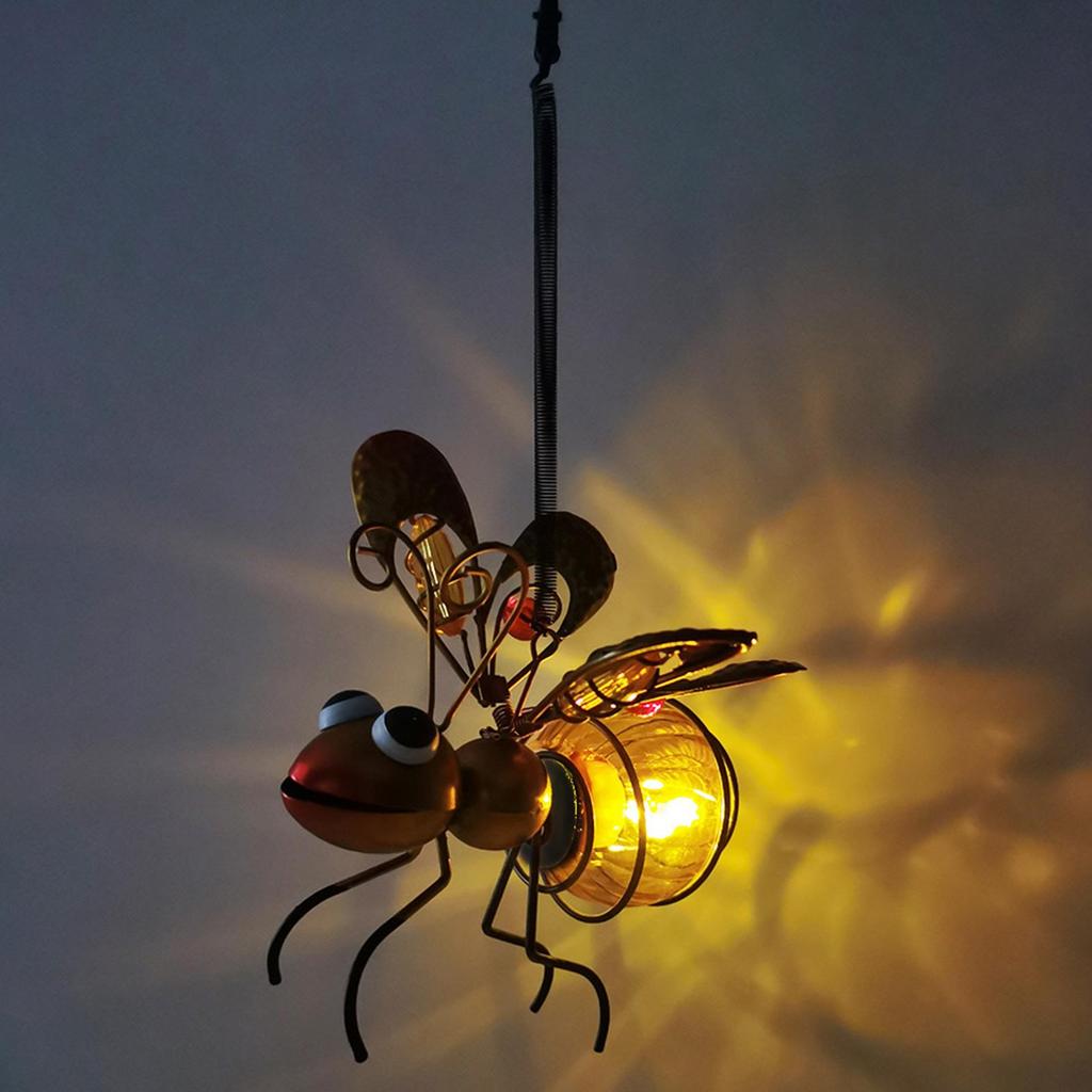 Solar Iron Insect Statue With LED Fairy Light Outdoor Waterproof Hanging Tree Ornament For Fence Yard Courtyard Garden Art Decor