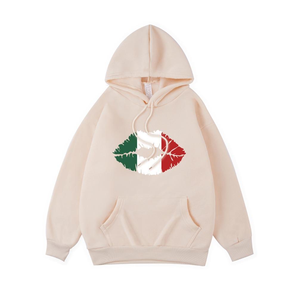 Mexico Flag Color Lip Printing Hoodies Womens Casual Pocket Hoody Winter Sweatshirts Basics Sporty Woman Clothes