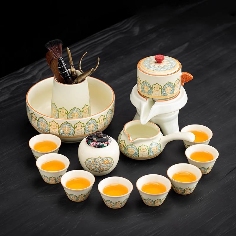 High-End 2025 Automatisches Kung Fu Tee-Set: Ru-Brennofen Teekanne & Teetassen - Luxuriöser Keramik Fauler Teebereiter