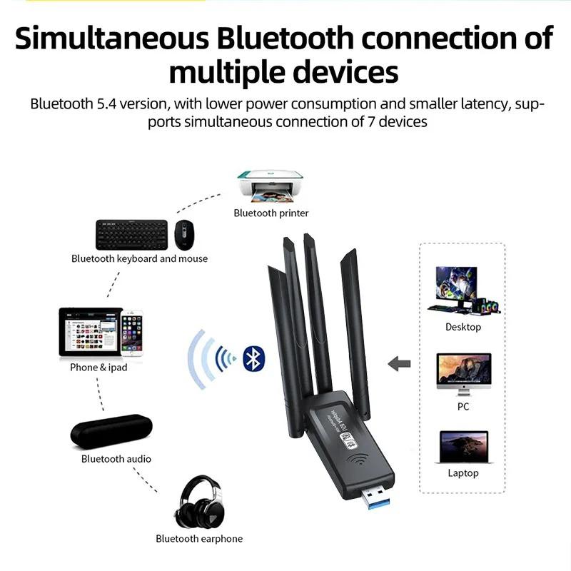 1300Mbps Bluetooth 5.4 WiFi Adapter Dual Band 2.4G/5Ghz Wireless Network Card 4-Antenna Wireless Receiver For PC/Laptop Driver Free