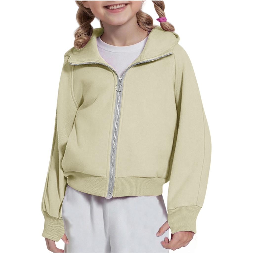 Children's Fashion Solid Color Long Sleeved Hooded Sweatshirt, Girls' Hoodie Jacket