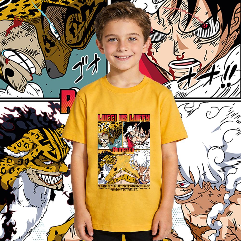 One Piece Luffy x Lucci Anime Print Boys Girls Cotton T Shirt Casual Kids Tee Top Soft Summer Clothes