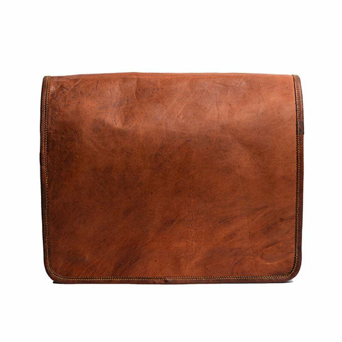 Мужская новая коричневая сумка через плечо из натуральной козьей кожи через плечо 11 X 15 — фото 6