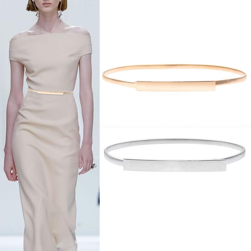 Elegant Women Metal Elastic Belts Gold Silver Skinny Thin Waist Belt Ladies Female Decorative Waistband Straps