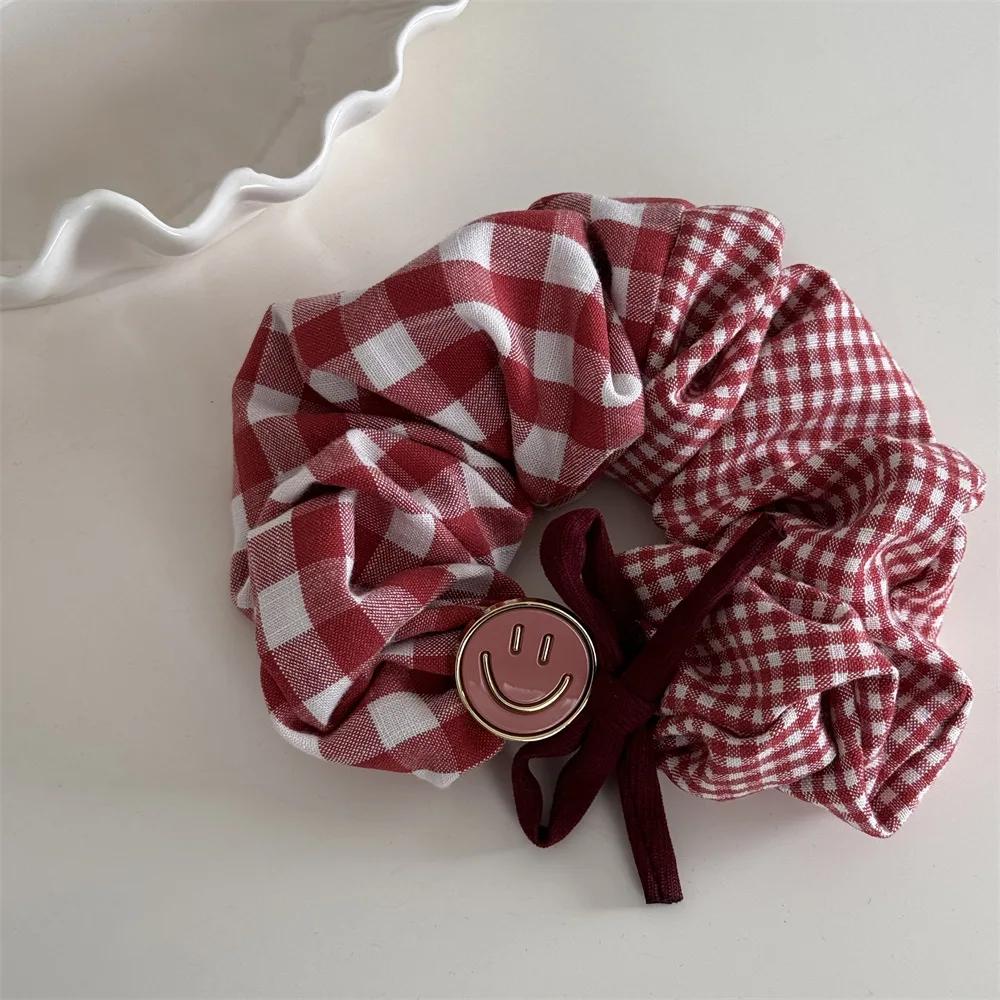 Women s Scrunchies Sweet Style Hair Tie Kawaii Red Checkered Lace Bow Hair Band Fashionable Hair Accessory Kids Hair Accessories
