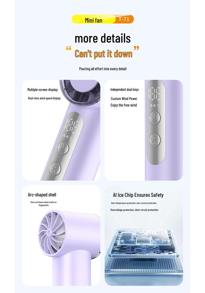 T71 Turbo High-Speed Digital Display Handheld Fan with USB Charging