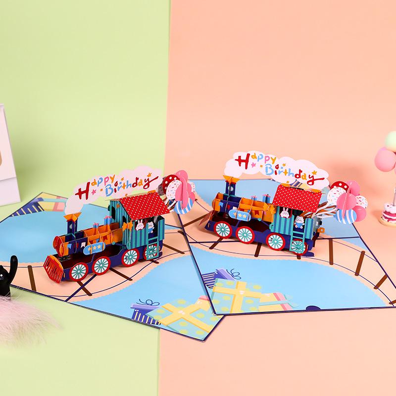 3D Pop-up Birthday Wishes Train Greeting Card