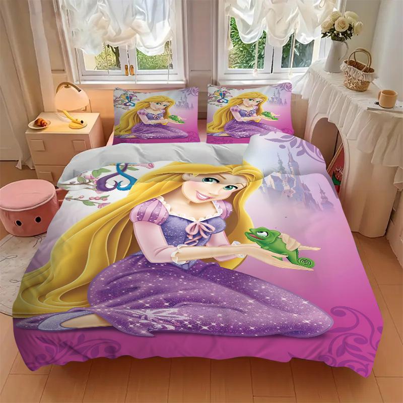 Prinzessin Rapunzels Garten Druck 3-teiliges Bettwäsche-Set Bettbezug mit 2 Kissenbezügen Zuhause Geburtstagsgeschenk