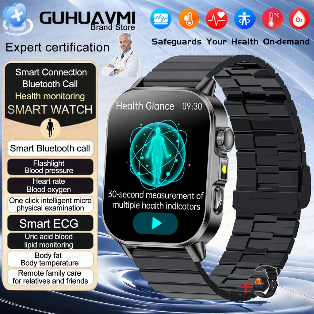 2026New AI Healthy Diagnose Analysis Smart Watch ECG+PPG Blood pressure lipids Uric Acid BT Call Smart Watch Tracker Men Women's