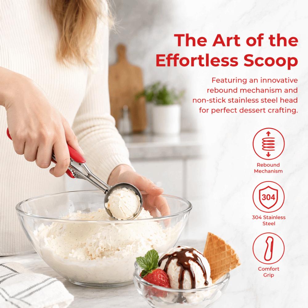 3pcs set Trigger Release Ice Cream Scoop Set Stainless Steel Stainless Steel Scoop Food Preparation