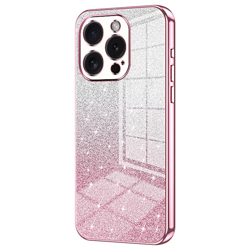 

For iPhone 15 Pro Cell Phone Case Glitter Precise Cutout Flexible TPU Electroplating Cover Pink