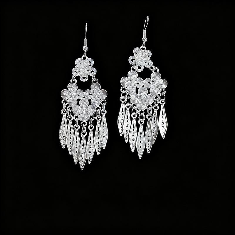 Ethnic style earrings Alloy silver-plated Miao ethnic minority Dong Yi earrings Earrings