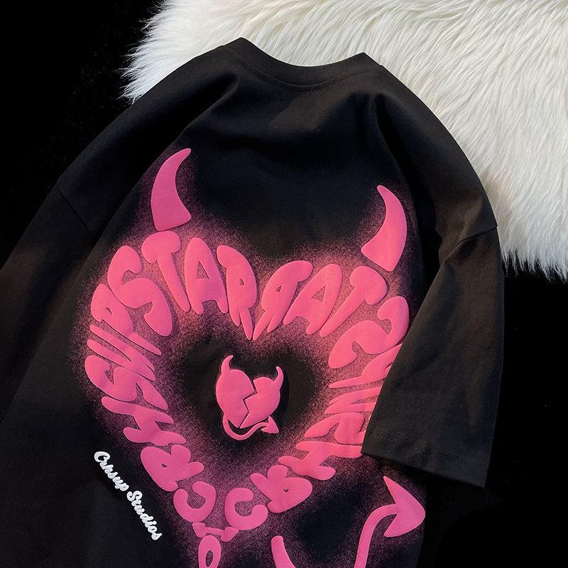 

Women s Vintage Devil Print Retro T-Shirt, Short-Sleeved Summer Style XL чорний