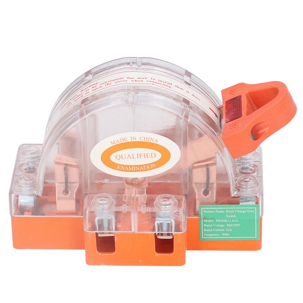 Knife Switch 2P 63A Pure Copper LED Bidirectional Dual Throw with Transparent Shell for Home