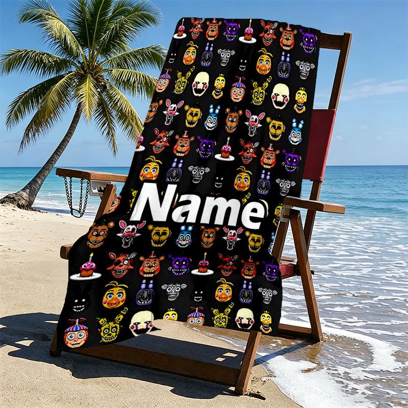 Custom Name Personalized Five Nights At Freddy's Print Beach Towel, for Trip Camping Beach Party Home Decor, Birthday Gift for Family & Friends