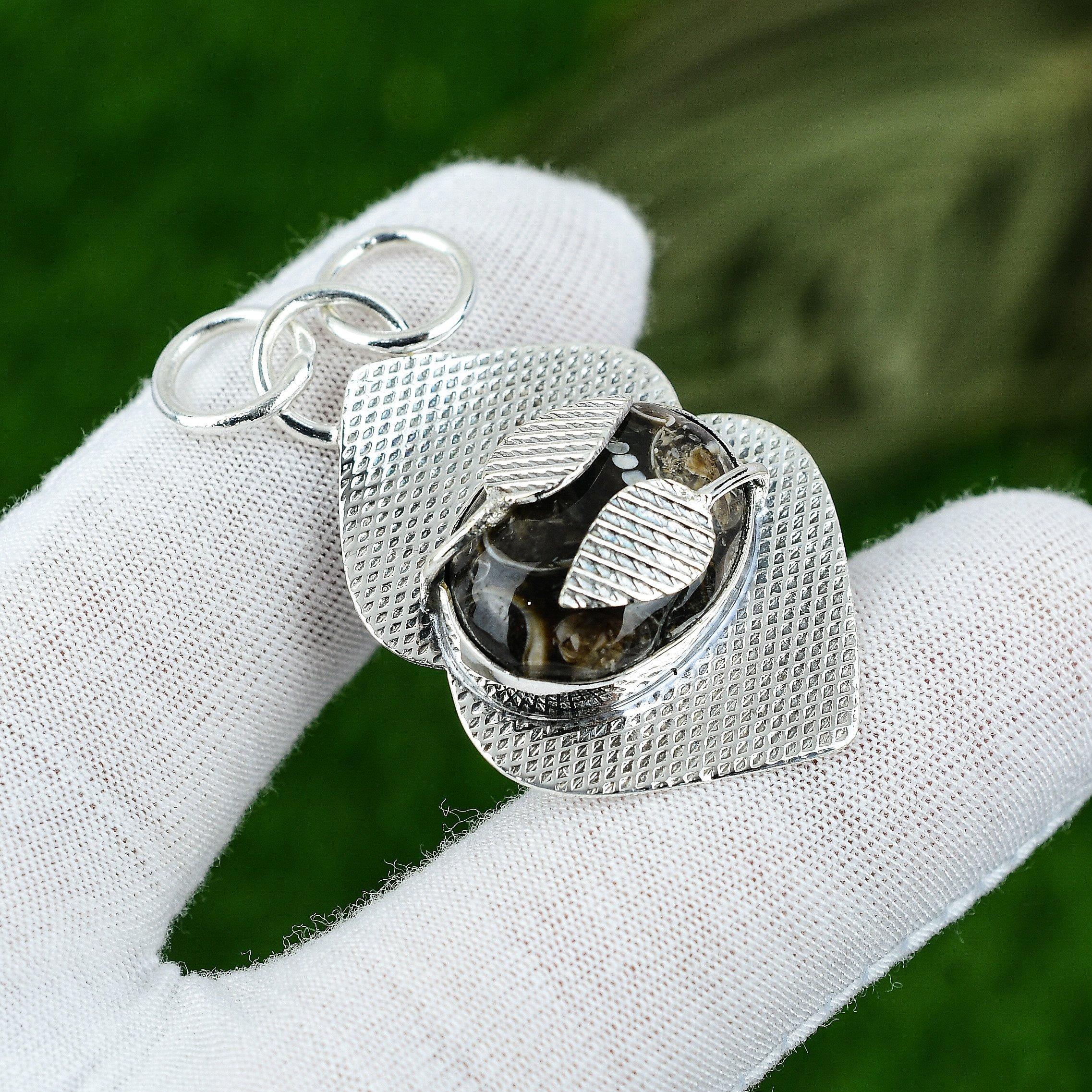 

Womens day Sale Turritella Fossil Gemstone 925 Silver Bezel Anniversary Pendant