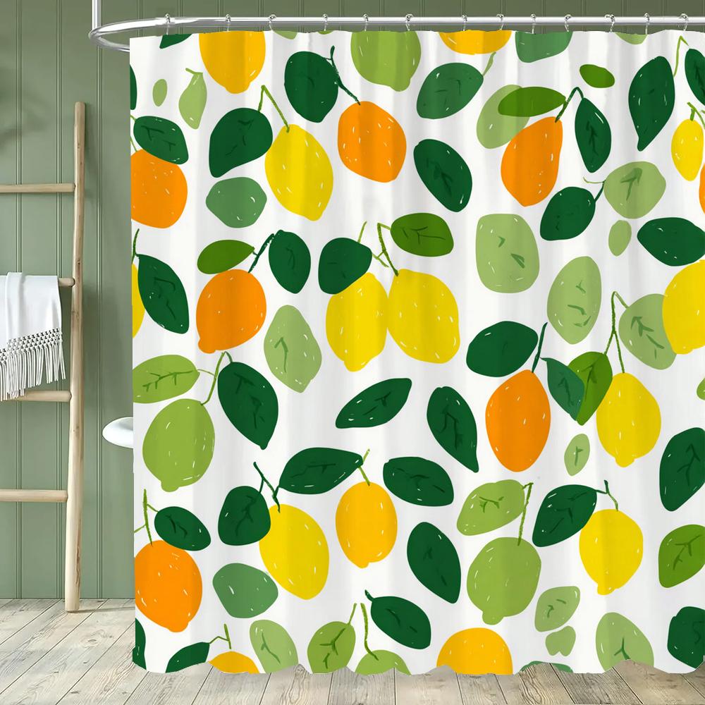 1Pc Plant Cherry Strawberry Lemon Shower Curtain, Bathroom Decorative Shower Curtain, Waterproof Shower Curtain With Hooks