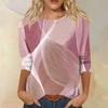 Women's Fashion Casual Round Neck Three-quarter Sleeve Gradient Print T-shirt Top