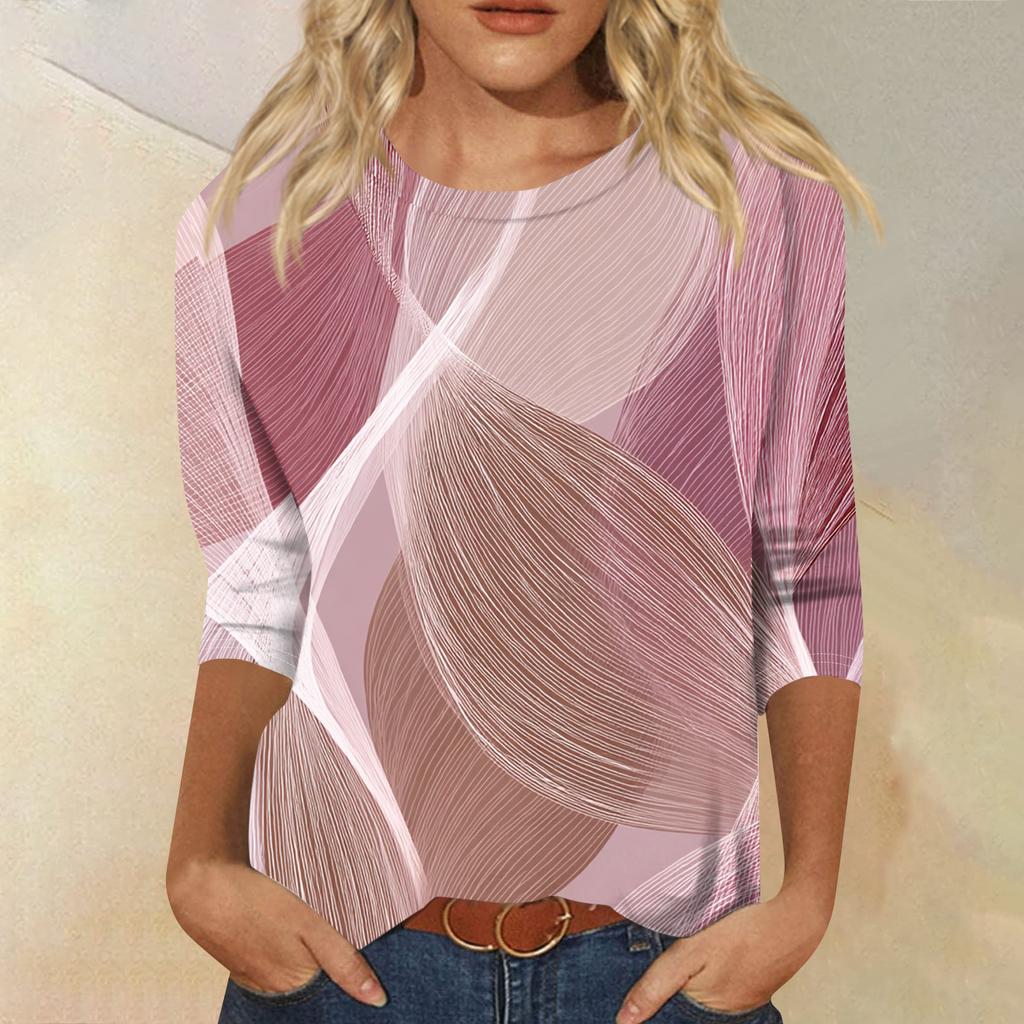Women's Fashion Casual Round Neck Three-quarter Sleeve Gradient Print T-shirt Top