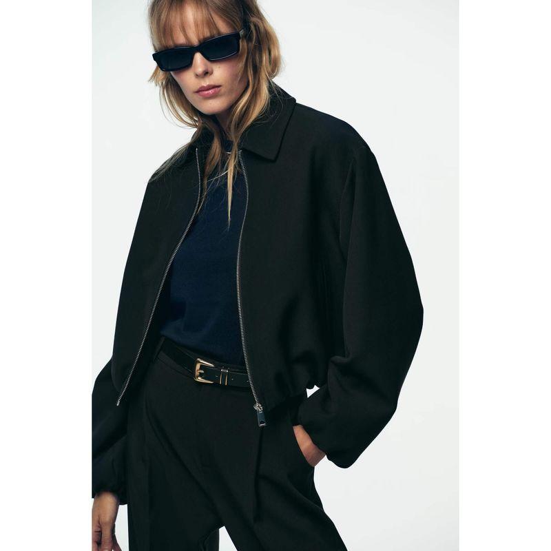 Zbzr Spring New Arrival Women's Clothing Fashion Style Fashion Elegant Lapel Long Sleeves Zipper Puffy Jacket Outwear