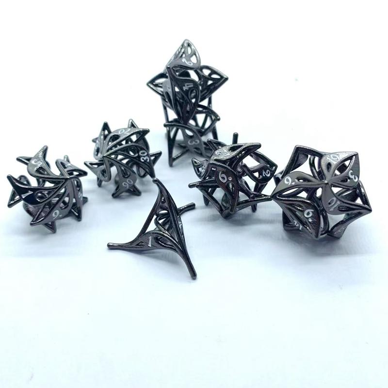 New Metal Hollowed-out Dice D20 D12 D10 D100 D8 D6 D4 DND PRG Flower Metal Hollowed-out Dice
