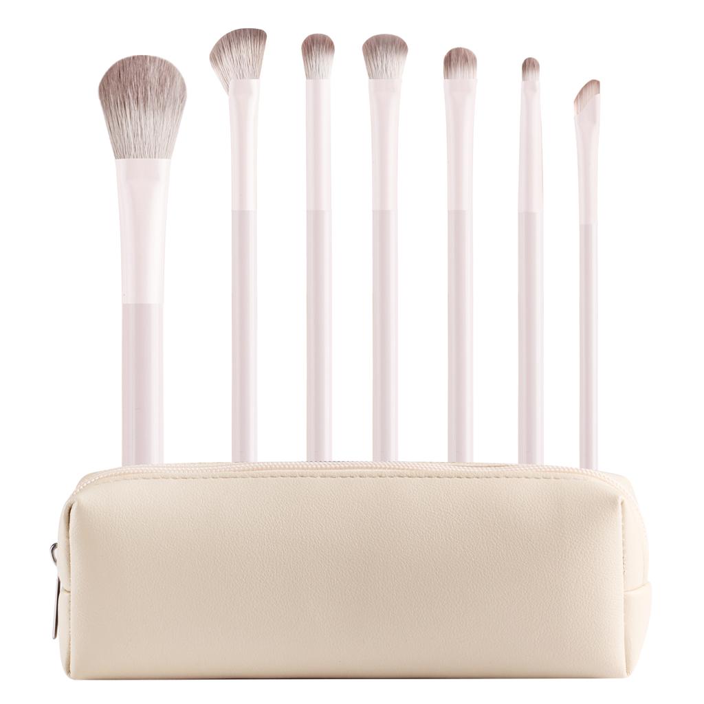 7Pcs Beige Eye Makeup Brush Set + Brush Storage Bag, Eyeshadow Brush, Blending Brush, Detail Brush, Soft Bristle Eye Cosmetic To