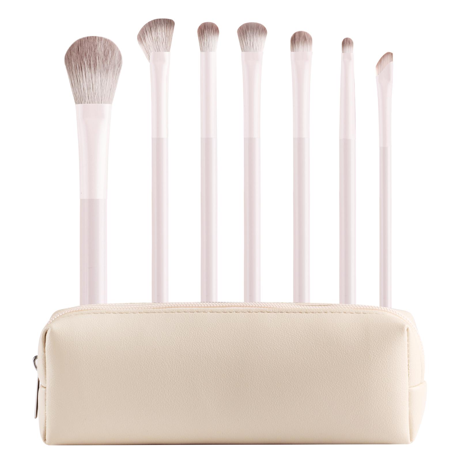 7Pcs Beige Eye Makeup Brush Set + Brush Storage Bag, Eyeshadow Brush, Blending Brush, Detail Brush, Soft Bristle Eye Cosmetic To