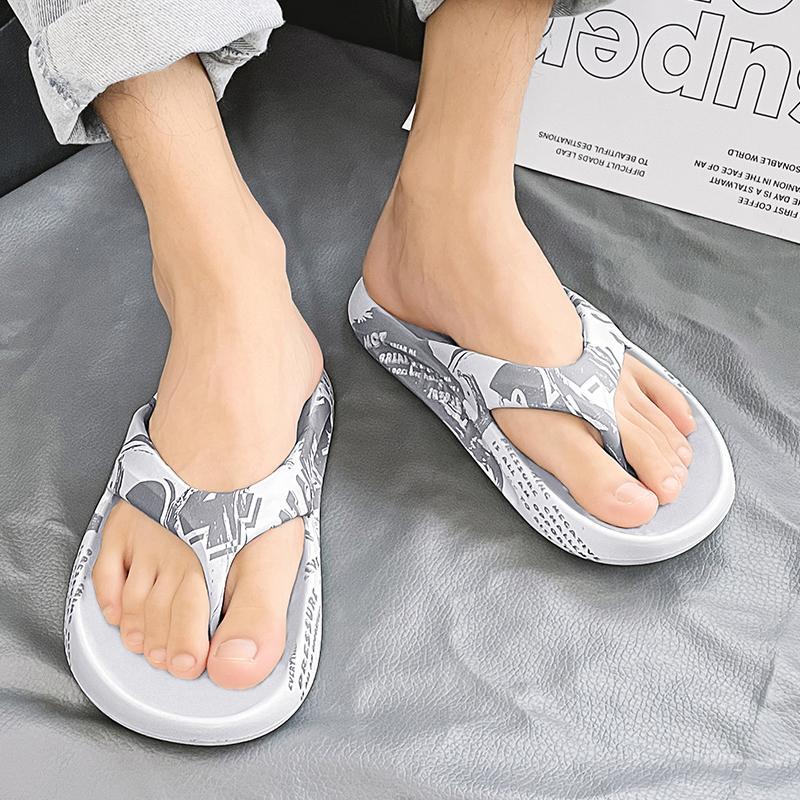 Printed Male and Female Couples Large Size EVA High Elastic Flip-flops Thick-soled Lightweight Slippers for Outdoor Beach Shoes