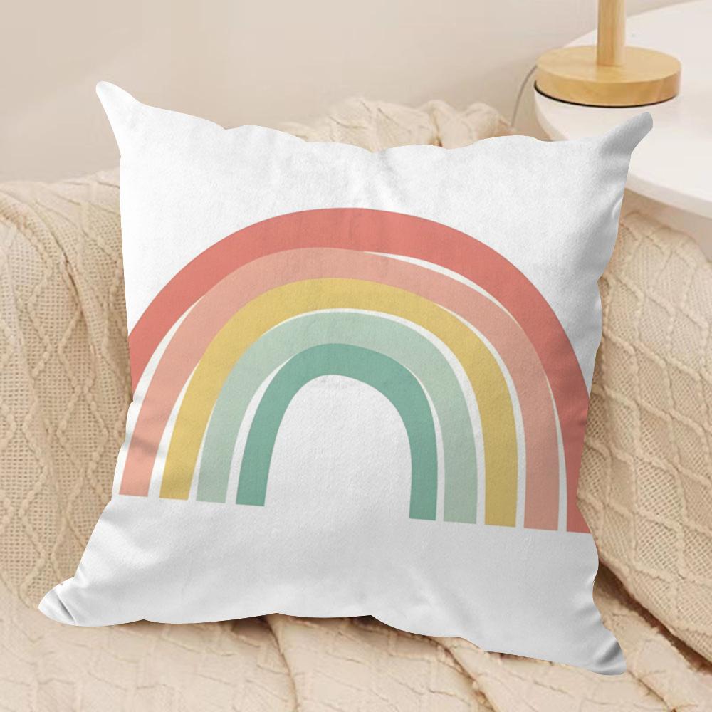 Cartoon Rainbow Sun Cushion Cover Soft Plush Fabric DoubleSided Printed Sofa Cushion Cover for All Seasons Home Decor Gift