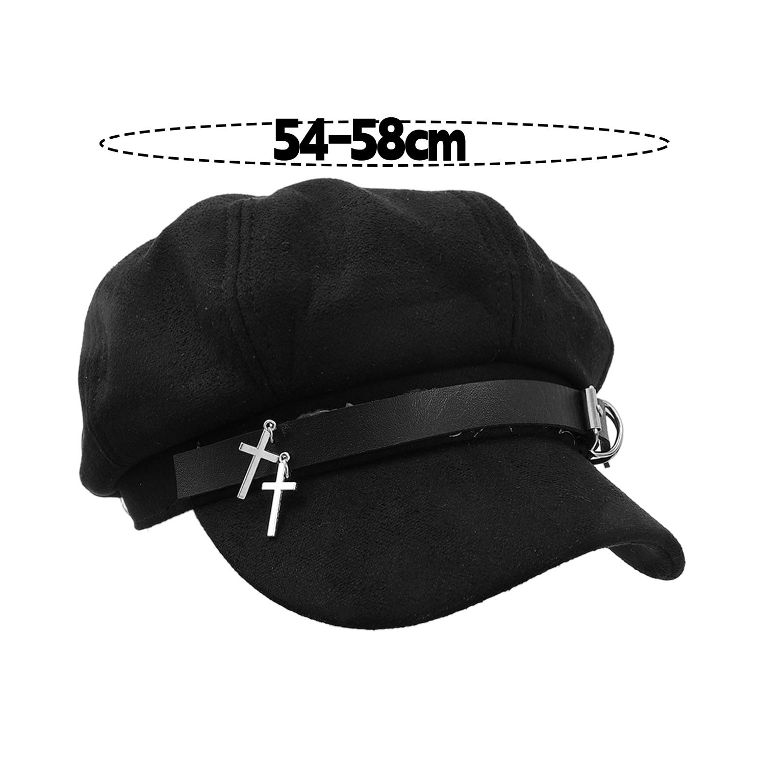 

Черные металлические береты с крестом Женские Y2K Японские панк-готические кепки Харадзюку Мода Осенняя эстетика Уличная одежда Трендовые береты
