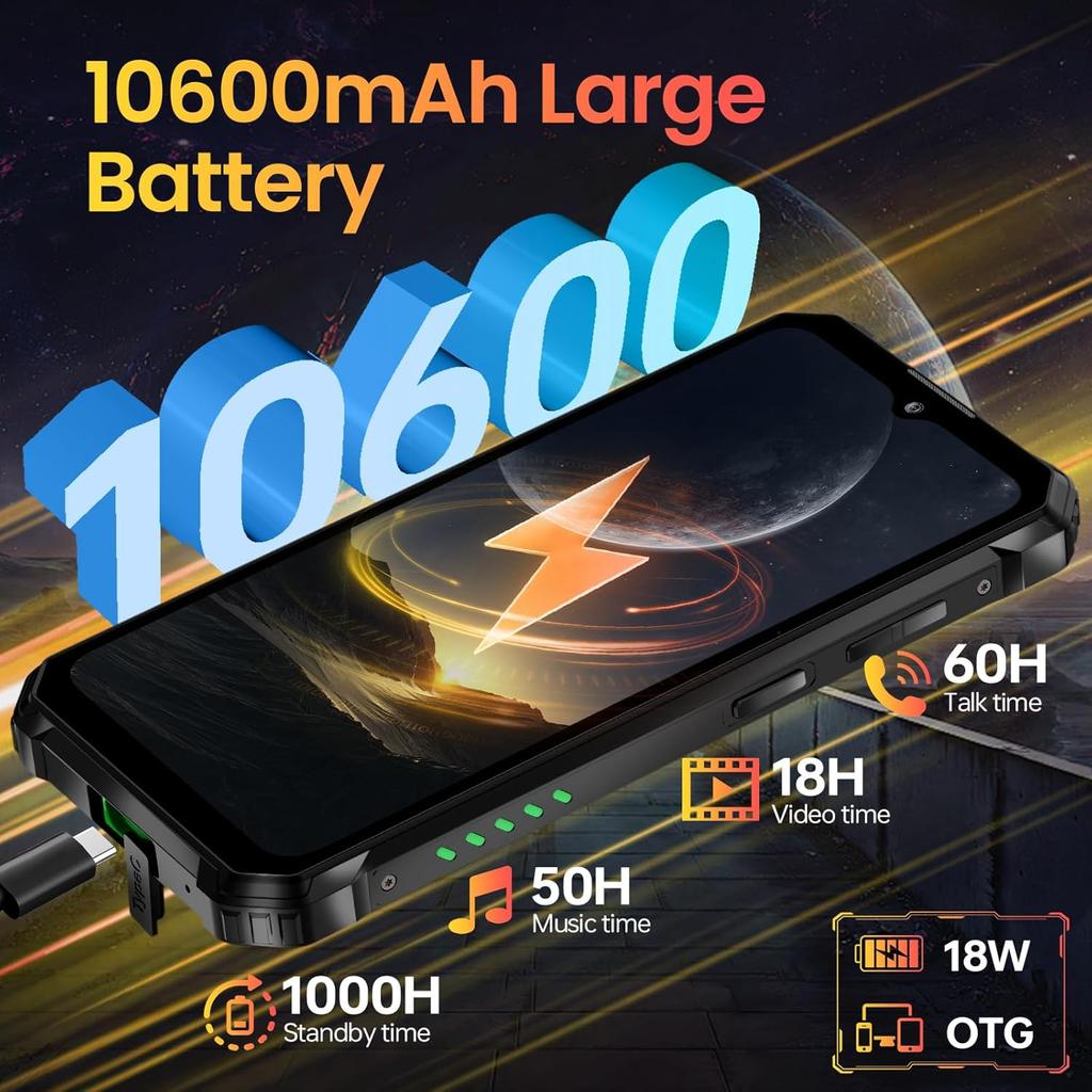 Oukitel WP28E Rugged Cell Phone, 6.52-inch HD+ Display, 10600mAH Smartphone,8GB+64GB, IP68 &IP69K & MIL-STD-810H, Rear Camera 13MP