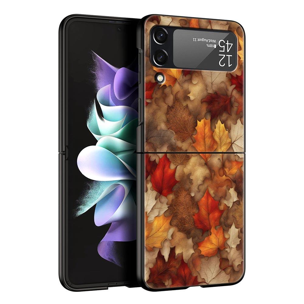 Cartoon Leaf Hard PC Phone Case For Samsung Galaxy Z Flip 7 6 5 4 Black Cover For Galaxy Z Flip 3 Foldable Shell Fundas Capa Bag