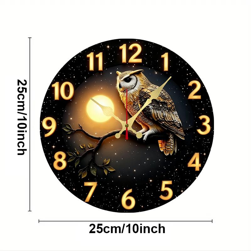 

Owl Moonlit Night Wooden Round Silent Hanging Wall Clock, Suitable For Living Room, Office, Study Room, Bedroom, Home Decoration 10 inch