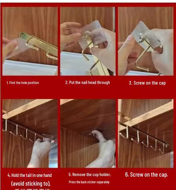 Double Row No-Drill Seamless Cabinet Door Hanging Storage Rack with Hooks