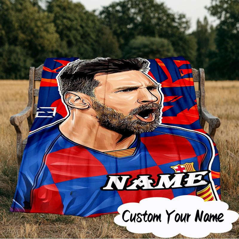 Custom Name Me-ssi Football Blanket  Ideal Bedding Blanket Perfect for Travel, Camping, Living Rooms, Offices, Sofas, Fan Christmas Gift